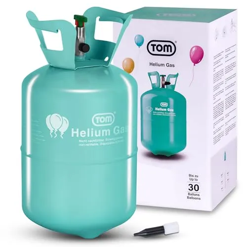 TOM Helium für Ballons mit 100m Schnur - Helium für Ballons, 7 Liter, ideal für Partys und Veranstaltungen, sorgt für lange Schwebezeiten und kommt mit praktischer Einfülldüse