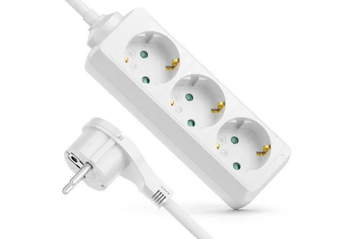 deleyCON deleyCON 3 Fach Steckdosenleiste mit Flachstecker Stromleiste 3,0m Steckdosenleiste