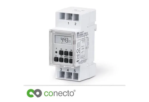 conecto Digitale Zeitschaltuhr - Hutschiene Schalttafel-Einbau mit LCD-Display, 10 programmierbare Schaltzeiten und energiesparender Funktion für mehr Komfort und Sicherheit