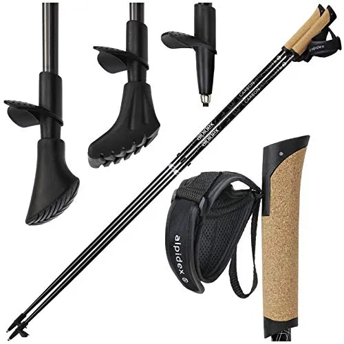 ALPIDEX Superleichter Carbon Nordic Walking Stock - 105 cm - Entdecken Sie die Vorteile der ALPIDEX Walking Stöcke: Leicht, stabil und vibrationsarm. Ideal für Trekking, mit komfortablem Handgriff und robuster Hartmetallspitze. Perfekt für jeden Untergrund!
