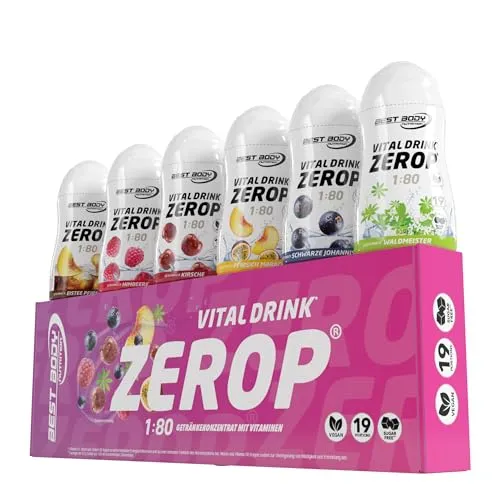 Best Body Nutrition Vital Drink ZEROP Mix-Box 6 x 48 ml - Zuckerfreies Getränkekonzentrat mit 6 fruchtigen Geschmacksrichtungen, enthält wertvolle Vitamine für Energie und Wohlbefinden, ideal für schnelle Zubereitung und kohlenhydratreduzierte Ernährung.