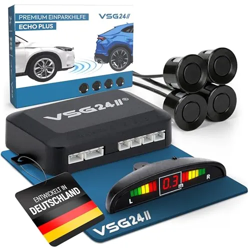 VSG24 Premium Einparkhilfe VORNE mit Display - Einparkhilfe für vorne, komfortables und sicheres Einparken mit digitaler Abstands-Anzeige und leichtem Stecksystem für einfache Montage.