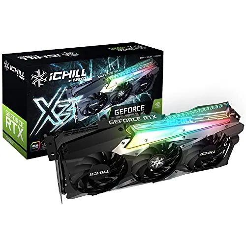 Inno3D GeForce RTX 3090 iChill X3 - Hochleistungs-Grafikkarte - Grafikkarten mit 24576 MB GDDR6X, ideal für Gaming und kreative Anwendungen mit überragender Grafikleistung.
