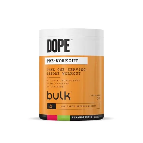 Bulk Dope Pre-Workout Powder, Strawberry & Lime, Energy Drink With Beta Alanine, Creatine, Caffeine, Arganine (AAKG), Citrulline, Taurine, Vitamin B6, 495 g, 30 Servings