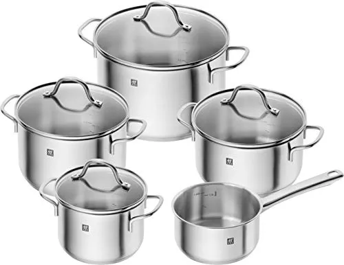 ZWILLING Flow Kochtopf-Set 5-teilig - Hochwertiges Kochtopf-Set aus rostfreiem Edelstahl, induktionsgeeignet und ideal für energiesparendes Kochen mit schneller Wärmeverteilung.
