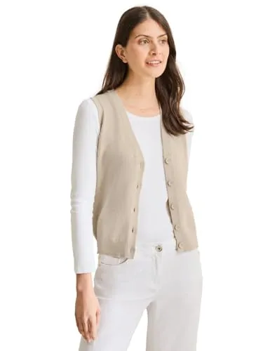 CECIL Damen B253949 Feinstrick Weste, Desert beige Melange, M