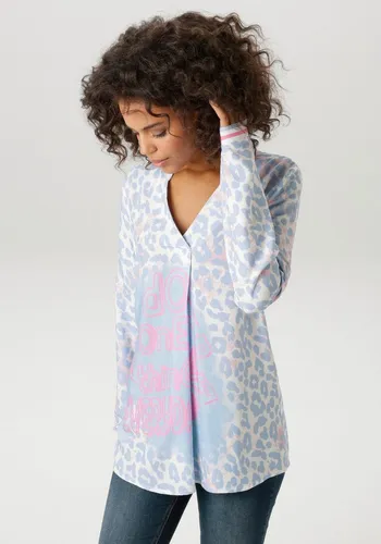 Aniston CASUAL Schlupfbluse mit Statement-Schriftzügen und coolen Leoprint