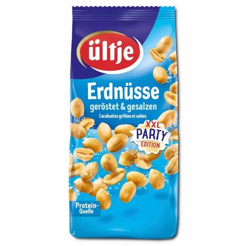 Ültje Erdnüsse geröstet & gesalzen, 450g Beutel - Knackige Erdnüsse, perfekt geröstet und leicht gesalzen. Ideal für den Snack zwischendurch oder als Partysnack. Genießen Sie den vollen Geschmack!