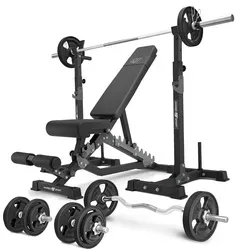 Marbo Sport Set MS34_2.0_83KG_G | Doppelseitige Bank mit Hantelablage - Vielseitiges Trainingsset mit doppelseitiger Bank und Hantelablage, inkl. gummierten Hantelscheiben. Ideal für effektives Krafttraining zu Hause.