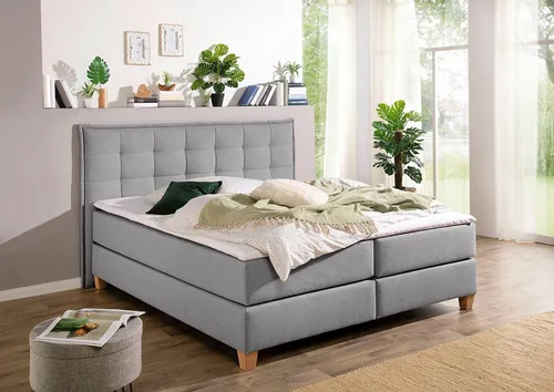 Boxspringbett HOME AFFAIRE grau, 180x209 cm - Komplettbett mit Komfortschaum-Topper für optimalen Schlafkomfort. Das stilvolle Design mit Karosteppung passt perfekt in jedes Schlafzimmer.
