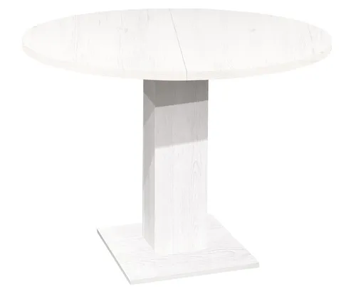 DEINE TANTE EMMA Tap/Rund_90 Esstisch RUND – Ausziehbarer Küchentisch in Piano Aurelio Weiß - Esszimmertisch rund, ausziehbar von 90 cm auf 130 cm, mit stabilem Säulengestell – ideal für gesellige Runden und flexible Nutzung.