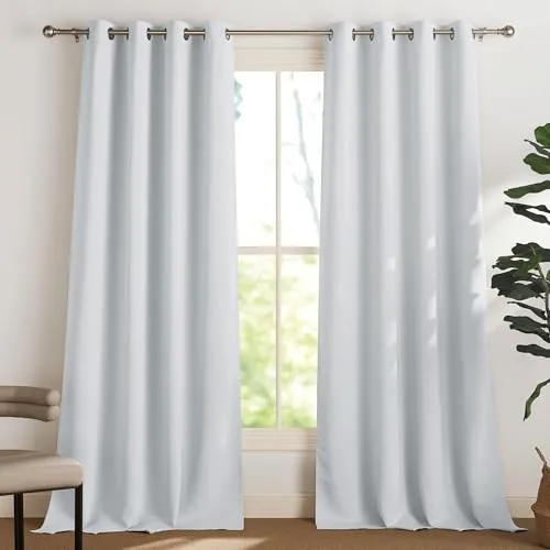 PONY DANCE Thermovorhang gegen Hitze Verdunkelnde Gardinen mit Ösen 2er Set H 245 x B 140 cm Grau-weiß, Übergardinen für Wohnzimmer & Schlafzimmer Thermal Blackout Curtains