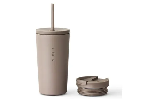 Vinsun Thermobecher Edelstahl 480ml - Auslaufsicherer Isolierbecher mit Strohhalm - Praktischer Thermobecher aus Edelstahl mit 480ml Füllmenge. Doppelwandige Isolierung hält Getränke lange heiß oder kalt. Ideal für unterwegs, auslaufsicher und bruchfest.