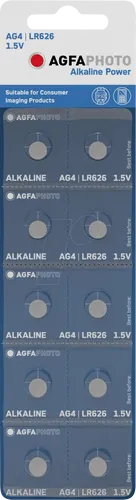 AgfaPhoto Knopfzelle LR626 AG4 1.5V - 10er Pack - Batterien für eine zuverlässige Energieversorgung, ideal für Uhren, Spielzeuge und Fernbedienungen.