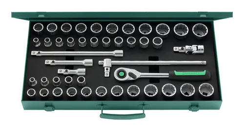1/2" Steckschlüsselsatz Nr.50MA/39/6QR - 45-teilig - Schraubenschlüssel-Set im stabilen Stahlblechkasten mit 39 Steckschlüsseleinsätzen und zusätzlichem Zubehör für vielseitige Anwendungen, ideal für Profis und Hobbymechaniker.