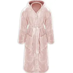 Gräfenstayn Unisex-Bademantel mit Kapuze - Kuscheliger Flanell-Fleece Bademantel in Rosa, waden- bis knöchellang mit praktischen Fronttaschen und Gürtel, ideal für entspannte Tage zu Hause.