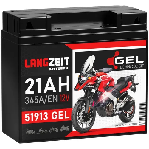 Langzeit Batterie 51913 GEL Motorradbatterie 21Ah 12V - Wartungsfreie GEL-Batterie für BMW Motorräder, Kaltstartstrom von 345A für zuverlässigen Start in jedem Wetter.