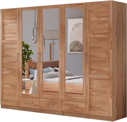 Kleiderschrank HOME AFFAIRE "Sabrina" im Landhausstil - Kleiderschrank im natürlichen Landhausstil, teilmassiv und FSC-zertifiziert. Mit 5 Türen, 3 Spiegeln und 3 Schubladen bietet er viel Stauraum für Ihre Kleidung.