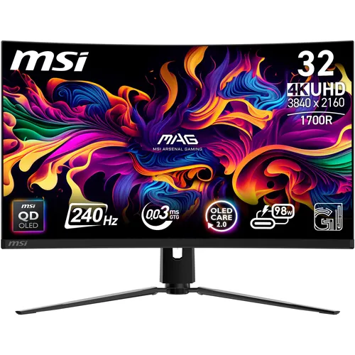 MPG 321CURXDE QD-OLED Gaming-Monitor - 31,5 Zoll Curved Gaming-Monitor mit UltraHD/4K Auflösung und 240Hz Panel für flüssiges Gameplay, ideal für Gamer und Multimedia-Enthusiasten.