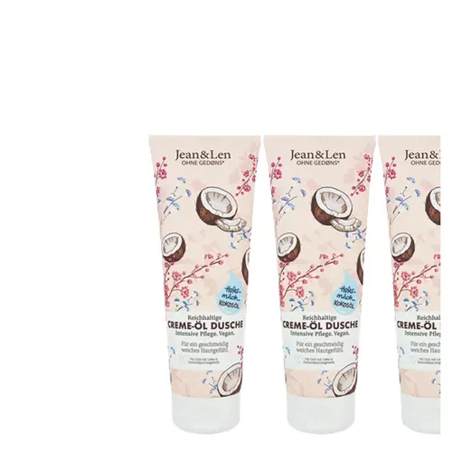 Jean & Len Philosophie Creme Öl Dusche 250 ml - Hautpflege mit verwöhnendem Pflegekomplex aus Kokos, Bio-Hafermilch und Glycerin für geschmeidige Haut. 100% vegan und ohne Parabene oder Silikone.
