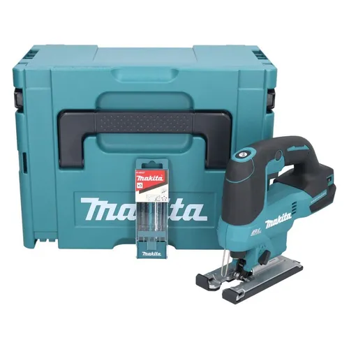 Makita DJV 184 ZJ Stichsäge 18 V Brushless mit 5 tlg. Stichsägeblatt Set - Leistungsstarke Akku-Stichsäge mit bürstenlosem Motor für präzises Schneiden in Holz, Kunststoff und Metall. Inklusive praktischer Makpac Aufbewahrungslösung.