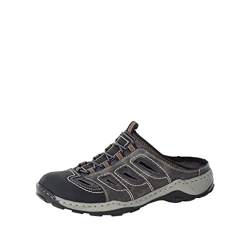 Rieker Herren 08096 Clogs - Grau (schwarz/rauch) 45 EU - Bequeme Clogs für Herren mit flachem Absatz, ideal für den täglichen Gebrauch. Kalt gefüttert für angenehmen Tragekomfort.