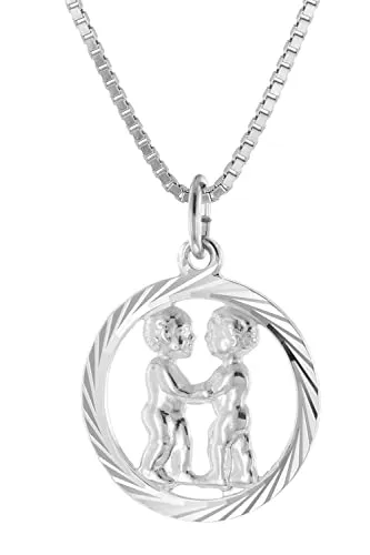 trendor Kette mit Anhänger Zwilling Silber 925 - Elegante Halskette mit Anhänger für das Tierkreiszeichen Zwilling. Aus rhodiniertem Sterlingsilber 925 gefertigt, bietet sie Anlaufschutz und strahlenden Glanz. Ideal für jeden Anlass und Made in Germany.