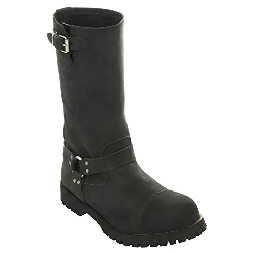 Boots & Braces - Motorcycle II Biker Stiefel Schwarz Größe 43 (UK9) - Motorradstiefel aus weichem, mattem Leder mit Stahlkappe und stylischer Schnalle – ideal für Sicherheit und Komfort auf jeder Fahrt.