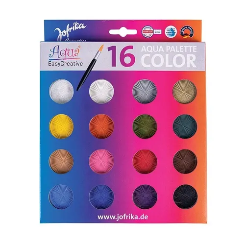 Jofrika 708795 Schminkset Aqua Color Palette - Sonstige Make-Up-Artikel mit 15 wasserlöslichen Farben und Glitzerpuder, ideal für kreative Looks und wischfest für langanhaltenden Spaß!