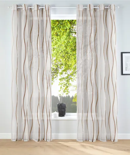 OTTO Home Gardine "Dimona" 2er-Pack, beige (creme, schoko), 145cm - Die elegante Gardine "Dimona" von OTTO home bringt mit ihrem transparenten Voile-Stoff und modernen Wellenmotiven Licht und Luftigkeit in jeden Raum. Ideal für schnelle Montage dank praktischer Ösen. Pflegeleicht und vielseitig einsetzbar.