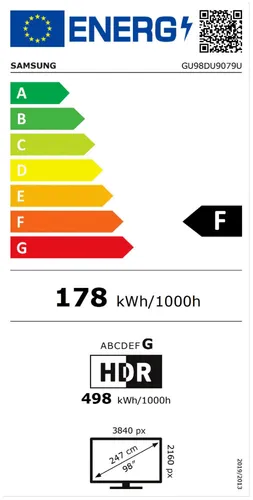 Samsung GU98DU9079UXZG - 98 Zoll 4K Ultra HD LED TV, beeindruckendes Bild mit Smart-TV-Funktionen und Sprachsteuerung
