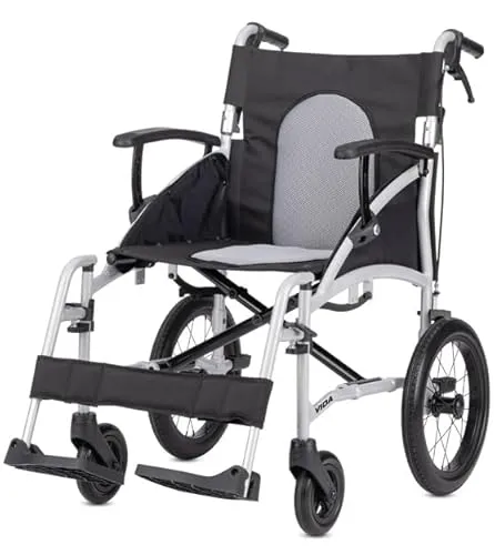 Bischoff & Bischoff Transportrollstuhl Vida - Faltbarer Transportrollstuhl mit 13" Transitreifen, nur 10 kg leicht – ideal für Reisen und mühelose Mobilität unterwegs.