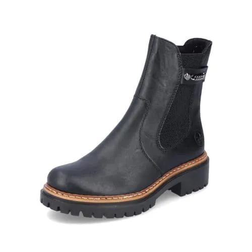 Rieker Damen Chelsea Boots 72690 - Wanderschuhe mit bequemem Blockabsatz von 4,6 cm, ideal für den Übergang und stylisch in Schwarz. Perfekt für jeden Anlass!
