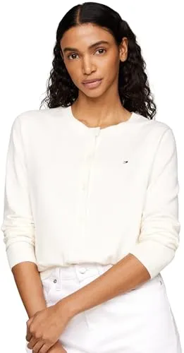 Tommy Hilfiger Cardigan CO JERSEY STITCH CARDIGAN mit Logostickerei - Strickjacke in Ivory Petal, casual Schnitt mit Logostickerei, perfekt für stilvolle Alltagslooks.