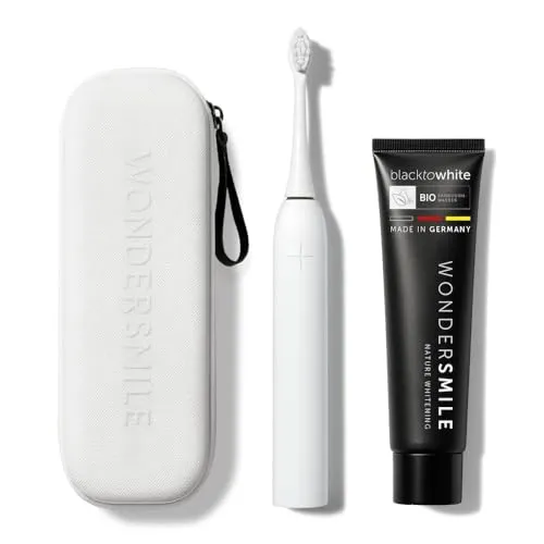 Wondersmile Schallzahnbürste Pro Travel Care Bundle - Elektrische Zahnbürsten mit bis zu 40.000 Vibrationen pro Minute für eine effektive Reinigung. Inkl. Reiseetui & Zahnpasta, ideal für unterwegs. Testsieger 2023!