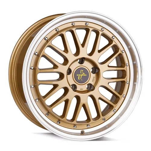 Zoll KESKIN KT22 5x108 ET45 Alufelgen GOLD LIP POLISH 18 - Felgen mit einzigartigem Gold Lip Polish Finish, ideal für Individualisten. Einteilig gegossen, hohe Traglast von 690 kg, perfekt für sportliche Fahrzeuge.