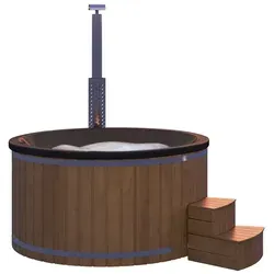 Wolff Finnhaus Badebottich Hot Tub Typ 5 Ø 225 cm mit Acrylwanne, Massagesystem, Luftsprudelsystem & LED-Beleuchtung Acrylwanne in schwarz Thermoholz