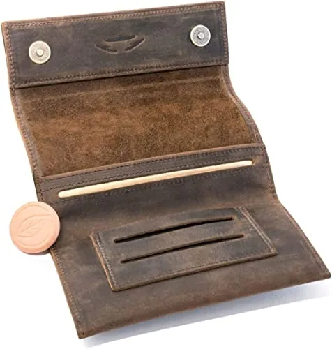Premium Leder Tabaktasche - Handgefertigter Beutel mit Magnetverschluss - Zigarettenetuis für Herren, aus echtem Leder, langlebig und elegant, mit extra Fächern für Papers und Filter, ideal für stilvolle Raucher.