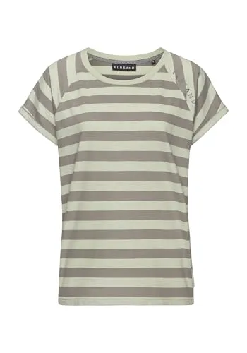 Damen T-Shirt ELBSAND "Calisa" in Pastellgrün - Sportliches Kurzarmshirt aus Baumwoll-Mix, figurumspielend mit gestreiftem Design und bequemer Passform – ideal für lässige Outfits.