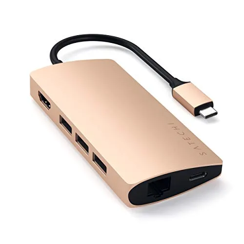 SATECHI Multiport-Adapter V2 mit 4K HDMI (30 Hz), Gigabit Ethernet, USB-C Ladefunktion - Kompatibel mit 2020/2019/2018 MacBook Pro, MacBook Air, 2020/2018 iPad Pro und mehr