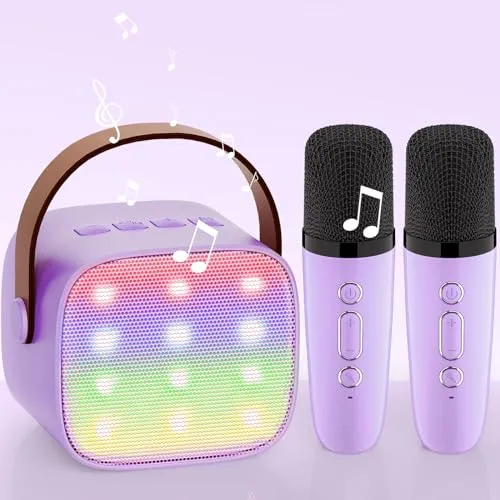 Wowstar Karaoke-Maschine mit 2 Mikrofonen, [Premiumversion] Tragbares Bluetooth Karaoke Maschine Musikinstrumente Equipment für Kinder Erwachsene mit & LED-Lichter Jungen Mädchen Geschenke
