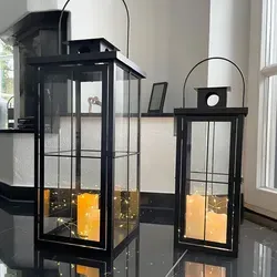 2tlg Metall XXL Laternen Set Schwarz für Garten - Elegante 2er Set Gartenlaternen aus pulverbeschichtetem Metall mit Fenster-Optik, wetterfest und ideal für stimmungsvolle Beleuchtung im Freien.