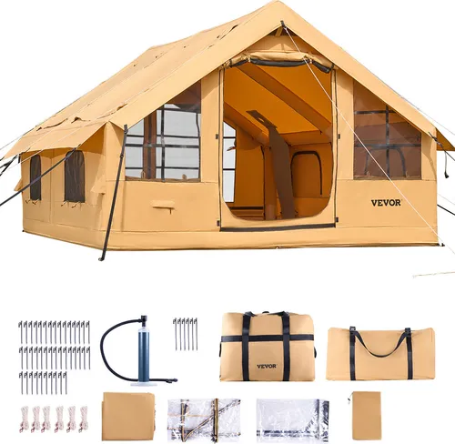 VEVOR Aufblasbares Zelt für Camping - Geräumiges 5-8 Personen Glamping-Zelt mit 2 Oberlichtern für Panoramablick und schneller Aufbau in nur 10-15 Minuten. Ideal für Familiencamping und wetterbeständig für jedes Abenteuer!
