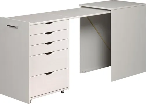 INTER-FURN Regal-Schreibtisch Voltera - Regal-Schreibtisch aus FSC®-zertifiziertem Massivholz, ausziehbar von 57 auf 164 cm, ideal für flexible Arbeitsplätze und platzsparend.