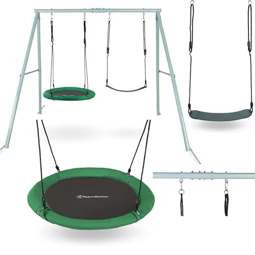 HyperMotion Swing HYP2 Gartenschaukel-Set - Höhenverstellbare Doppelschaukel für 2-3 Kinder, bis 200 kg belastbar. Robuste, wetterfeste Materialien für jahrelangen Spielspaß im Garten.
