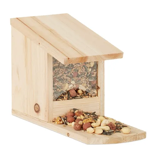 Eichhörnchen Futterhaus Natur - Futterstation für Eichhörnchen - Vogelhäuser: Praktisches Futterhaus aus Holz, ideal zur Fütterung von Eichhörnchen, wetterfest und robust für eine lange Lebensdauer.