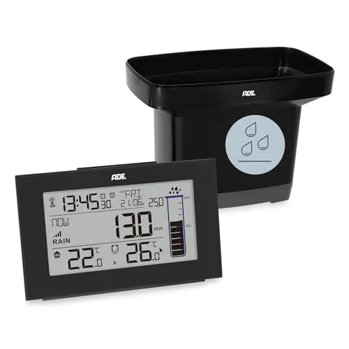 Wetterstation mit Funk-Regenmesser - Präzise Niederschlagsmessung, integrierte Temperaturanzeige und DCF-Funkuhr