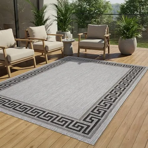 TAPISO Melissa Teppich Outdoor Grau Schwarz 200 x 290 cm - Robuster Teppich mit kurzem Flor, ideal für drinnen und draußen! Pflegeleicht, schalldämpfend und geeignet für Fußbodenheizung. Perfekt für jeden Raum, auch für Kinder und Haustiere!