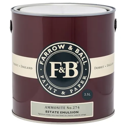 Farrow and Ball Ammonite 274 Wandfarbe - Elegante Wandfarbe in schlichtem Grau, inspiriert von Fossilien der Dorset-Küste – ideal für jeden Raum.