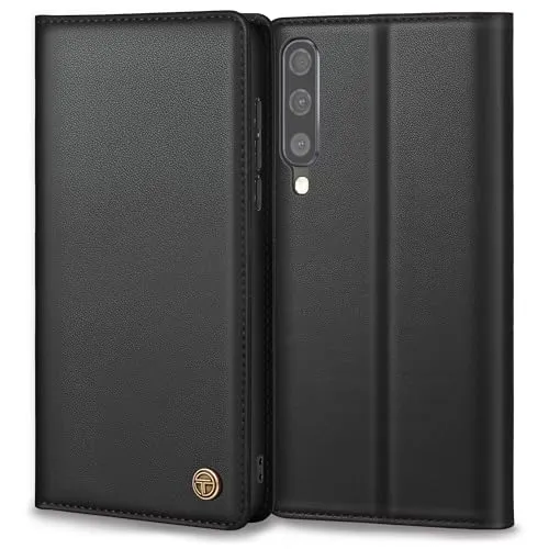 Handyhülle für Samsung Galaxy A50 Hülle, Premium Lederhülle Schutzhülle Tasche für Samsung Galaxy A50/A30S Hülle Wallet Kartenfach Standfunktion Klappbar Flip Case für Samsung A50/A30S Hülle, Schwarz